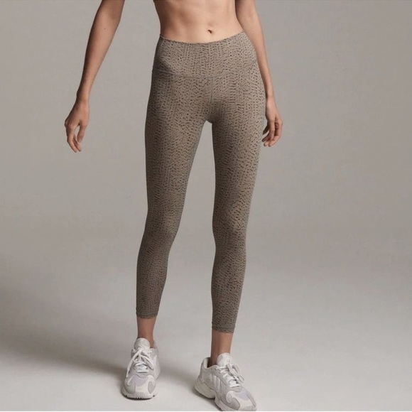 Varley Luna Leggings Tan Brown Block Dotted Print Size XS Women’s Ankle Fit - Picture 1 of 7